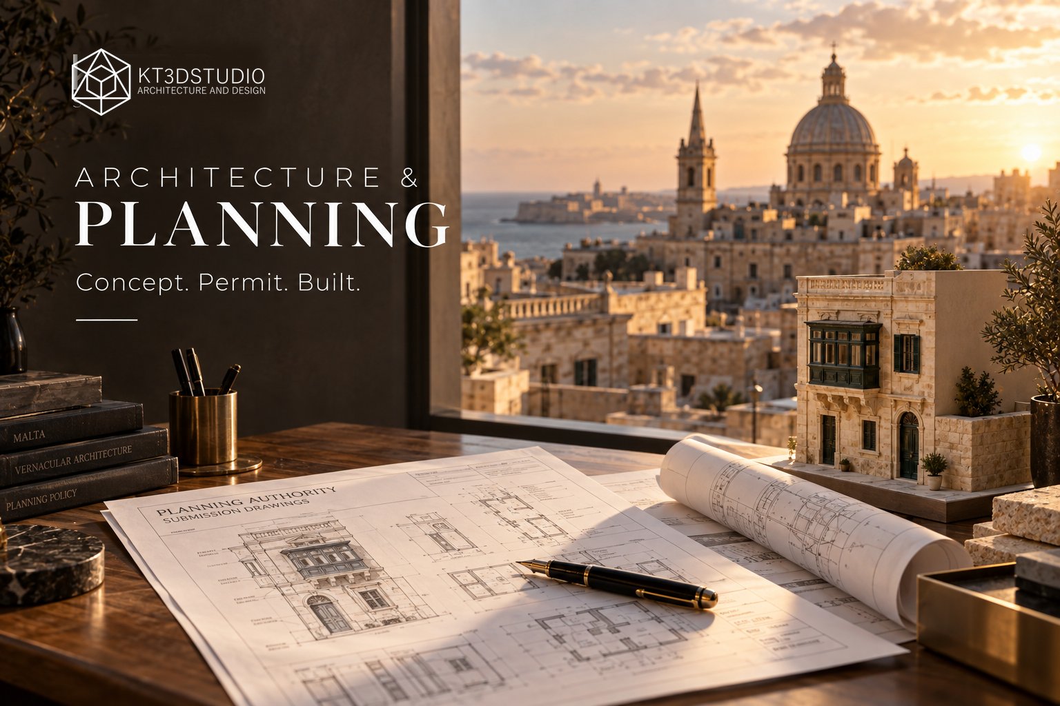 Architect in Malta — Planning Authority submission drawings and Maltese townhouse model
