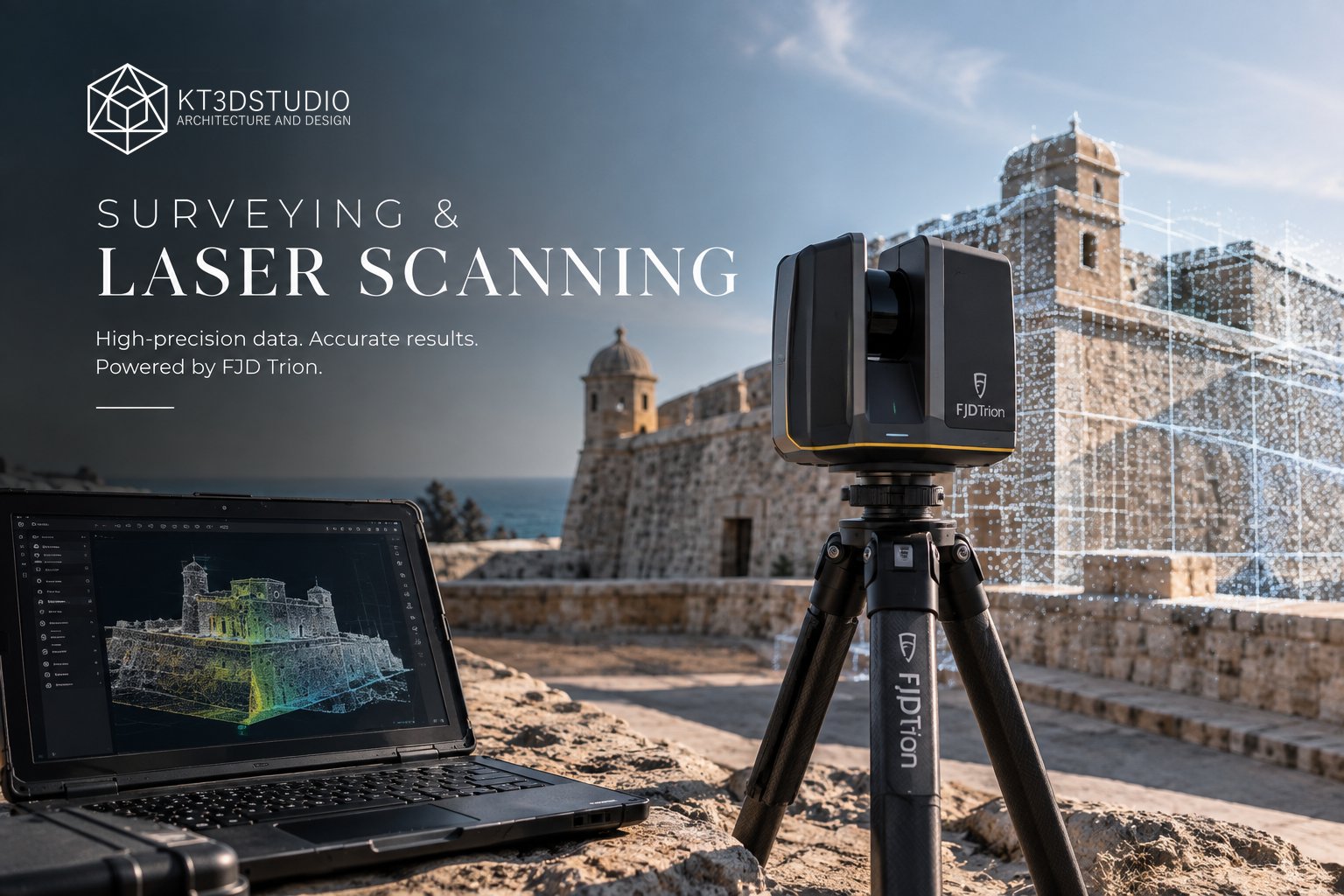 3D laser scanning survey in Malta — FJD Trion scanner and point cloud